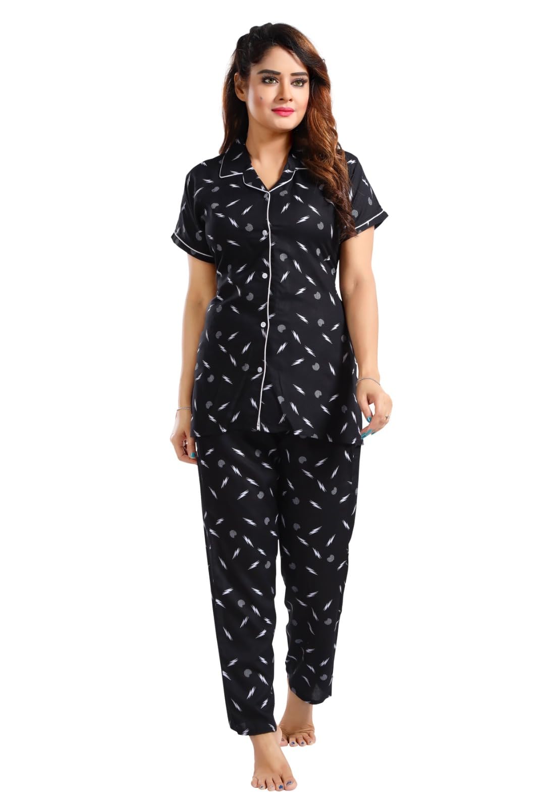 yazia Women's Cotton Heart Printed Night Suit Set of Shirt and Pyjama-picture-55
