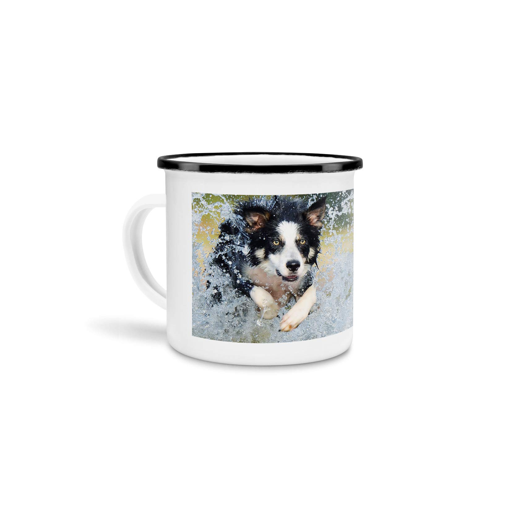 Metall-Tasse selbst gestalten/Personalisierbar mit eigenem Foto oder Text bedrucken/Fototasse/Motivtasse/Camping/Emaille - Schwarzer Rand
