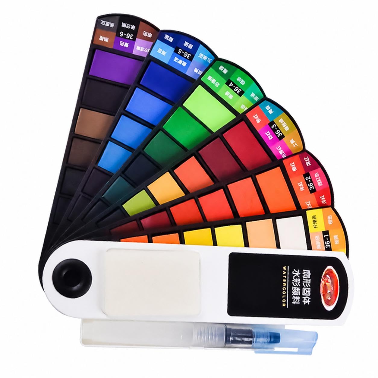 36 Color Watercolor Set Foldable Fan Palette with Brushes Portable for