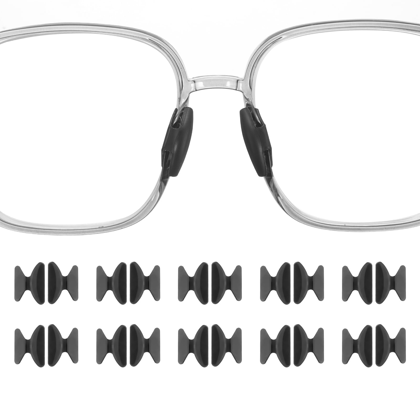 Muiltvoe 10 Pairs Eyeglass Nose Pads 1.8mm Thickness Silicone Adhesive Anti-Slip Glasses Nose Grips Butterfly Shape Glasses Nose Pads for Plastic Frames Glasses Sunglasses, Clear