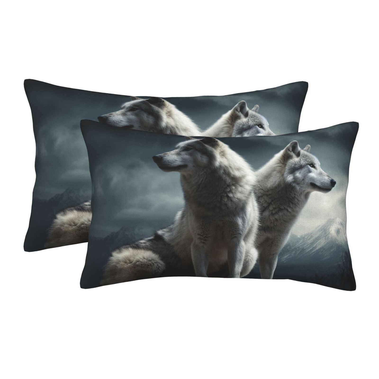 2 Pack Pillow Cases with Hidden Zipper, Soft Breathable Pillow Covers for Hair and Skin, Wolf at Night Pillowcases 20"x30" Bed Pillow Protectors Cover for Sleeping Gifts