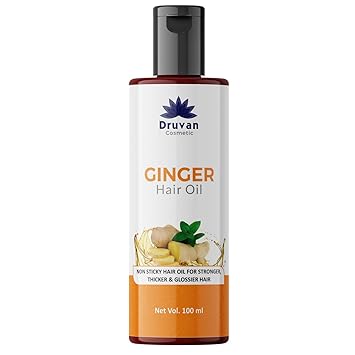 Druvan Cosmetic Ginger Hair Oil - Promotes Hair Growth, Controls Hair Fall, No Mineral Oil & Silicones (100ml)