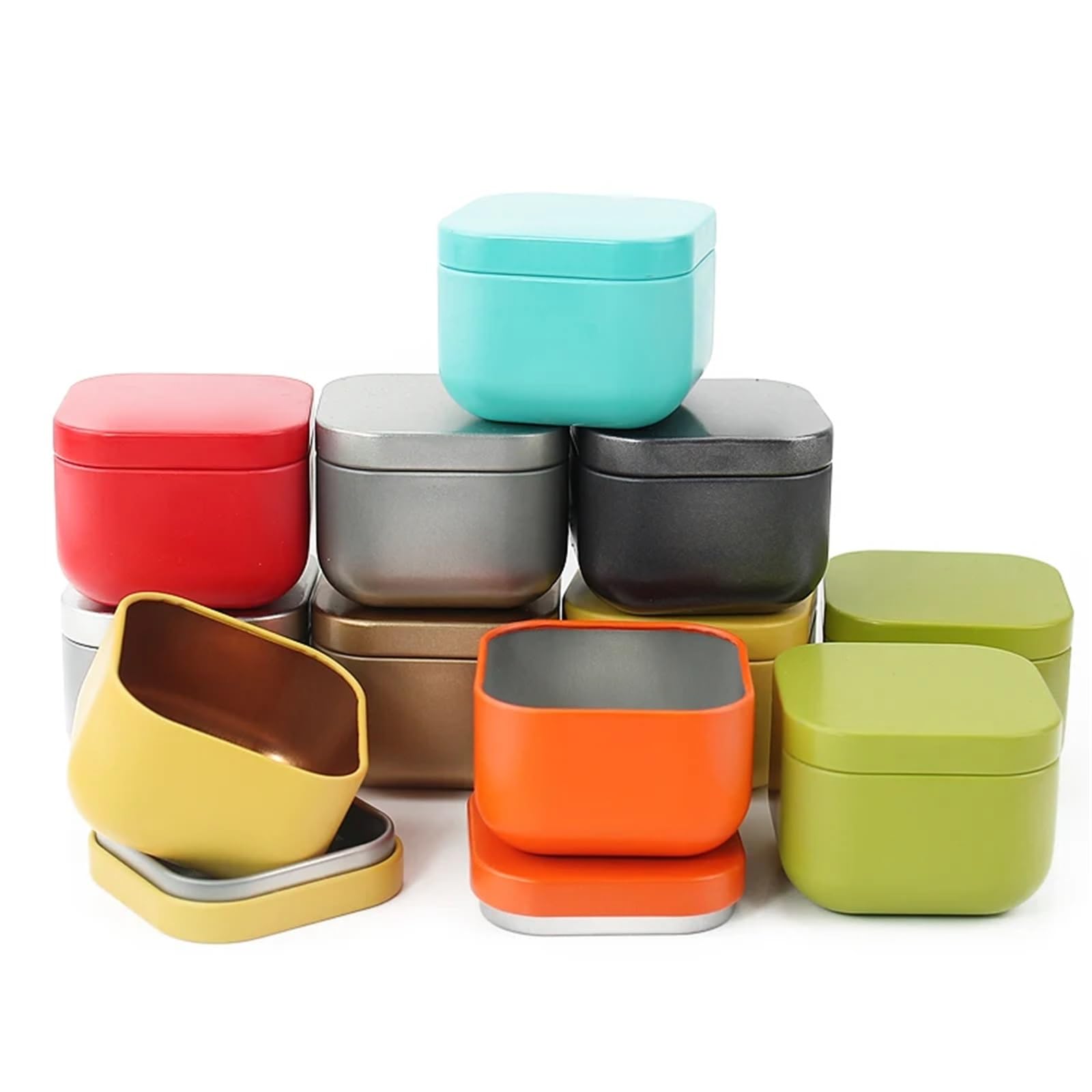 Gwyzax Metal Tin Box with Lids 50ml Empty Square Candle Jars with Lids 12/24pcs Metal Tin Containers for Storage