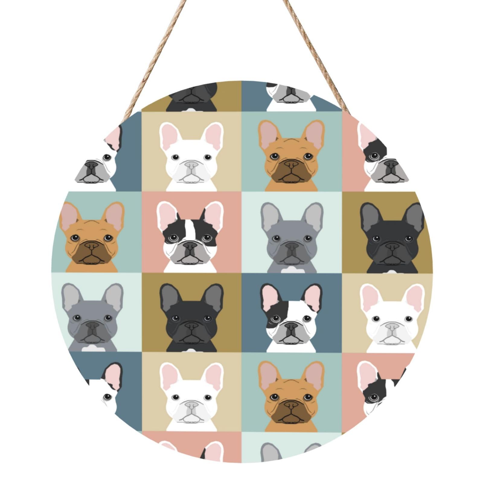 InOmak French Bulldog, Round Wood Panel Painting 12 in, Wall Hanging Painting For Home