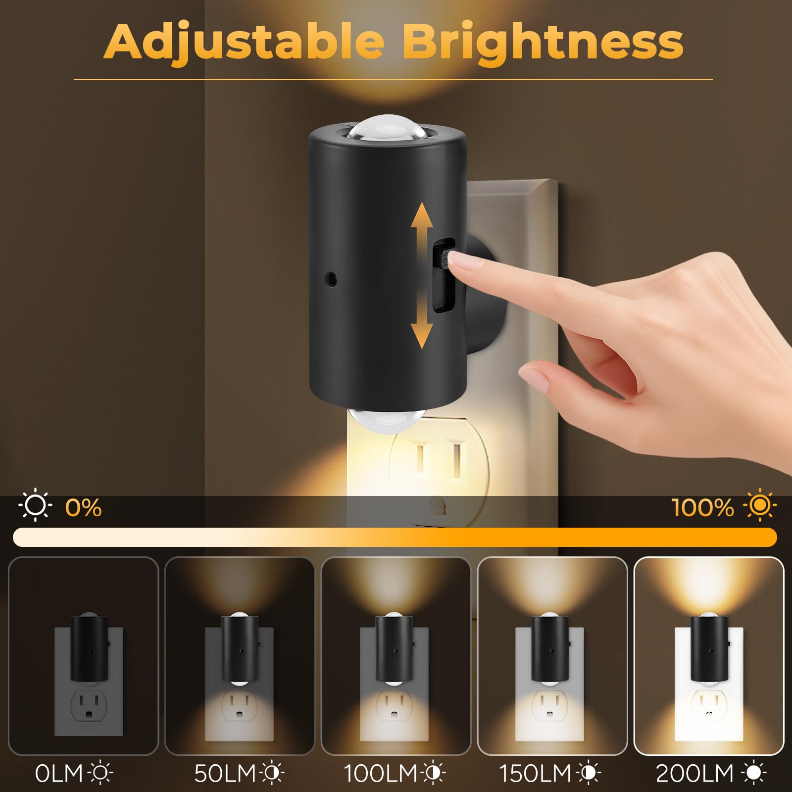 TSEXES LED Night Lights Plug into Wall Dimmable Plug in Night Light Dusk to Dawn 0-200LM Bright Nightlight — view 3