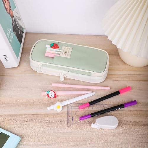 Miniatura 6 de iSuperb Estuche plegable para lápices con cremallera de gran capacidad, bolsa de lona estética, compartimentos para organizar artículos de