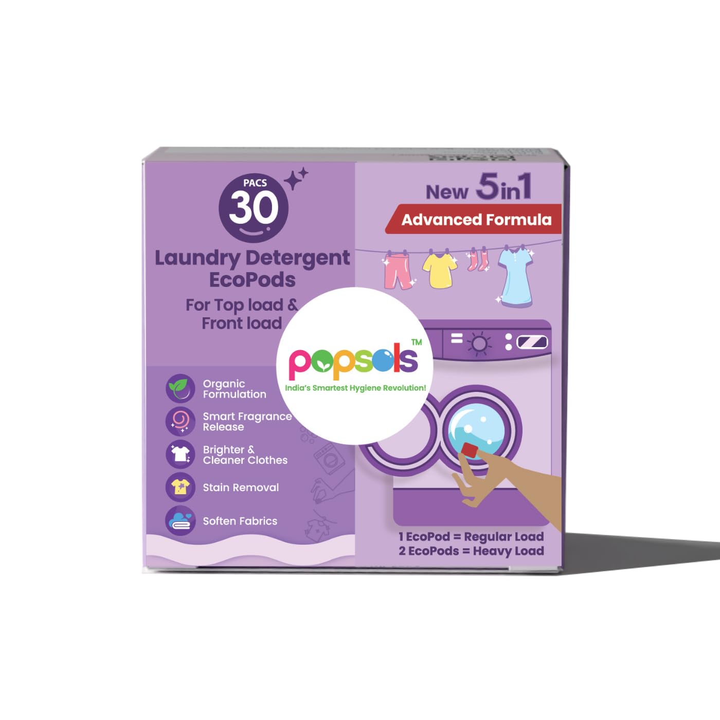 Popsols EcoPods Liquid Detergent – Pack of 30 Capsules | 5-in-1 Smart Laundry EcoPod for Front & Top Load Machines | Removes Stains & Odors | Eco-Friendly, Biodegradable, No Mess-image-29