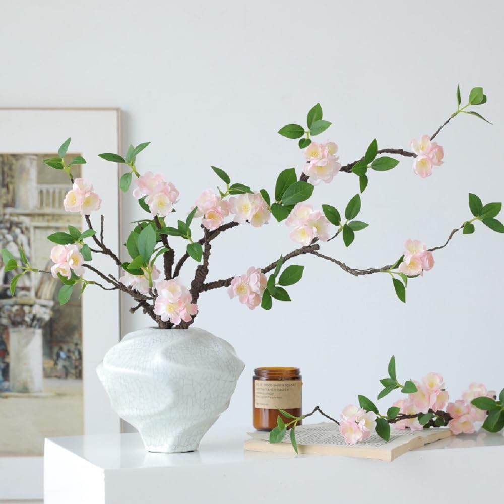 WEISPARK Artificial Flowers, 2pcs Fake Cherry Blossom Branches 31 Inch Long Stem Silk Flowers for DIY Vase Home Hotel Office Wedding Party Garden Decor (Pink)