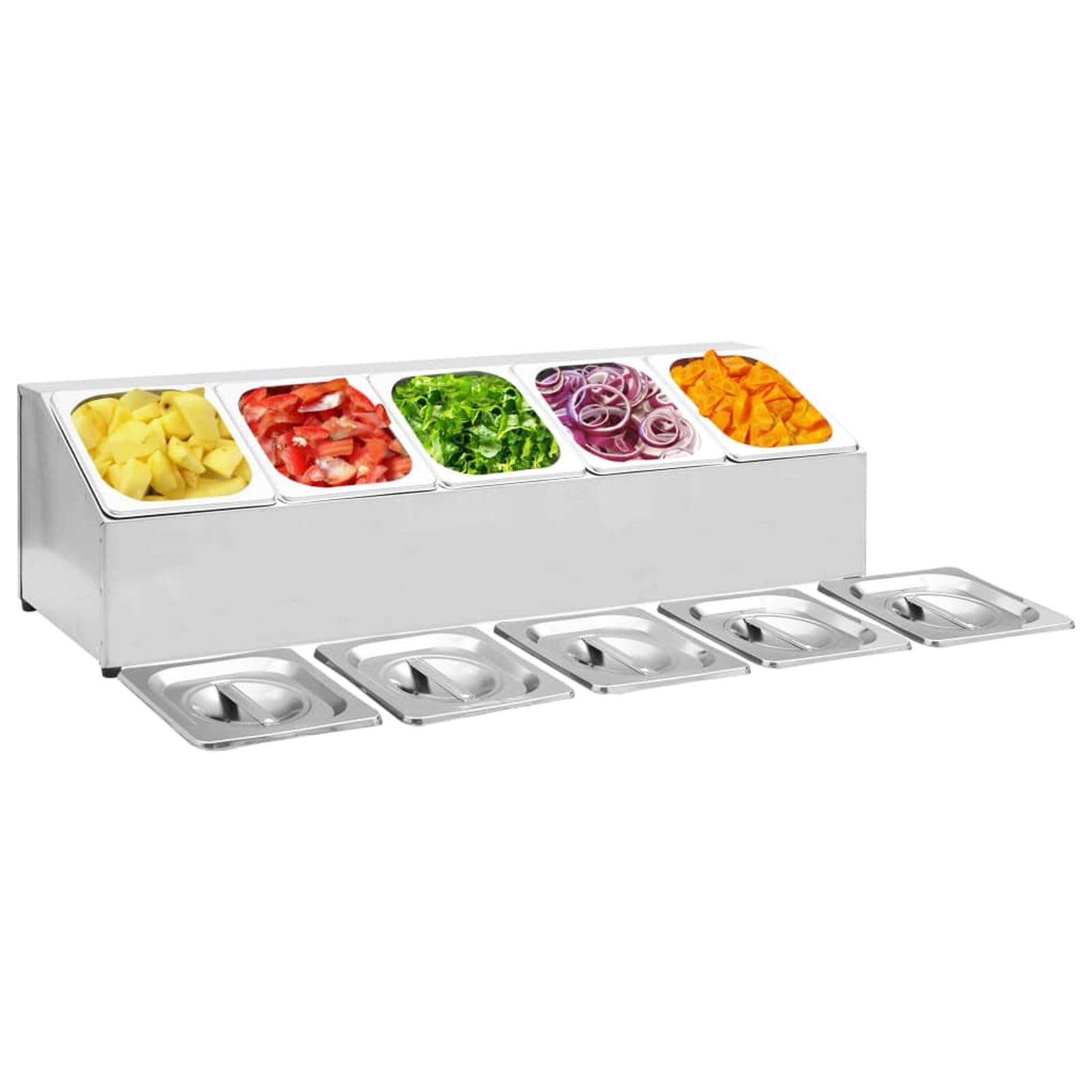 Homgoday Soporte de Bandejas Gastronorm Acero Inoxidable con 5 Contenedores GN 1/6 - Perfecto para Restaurantes y Cocinas