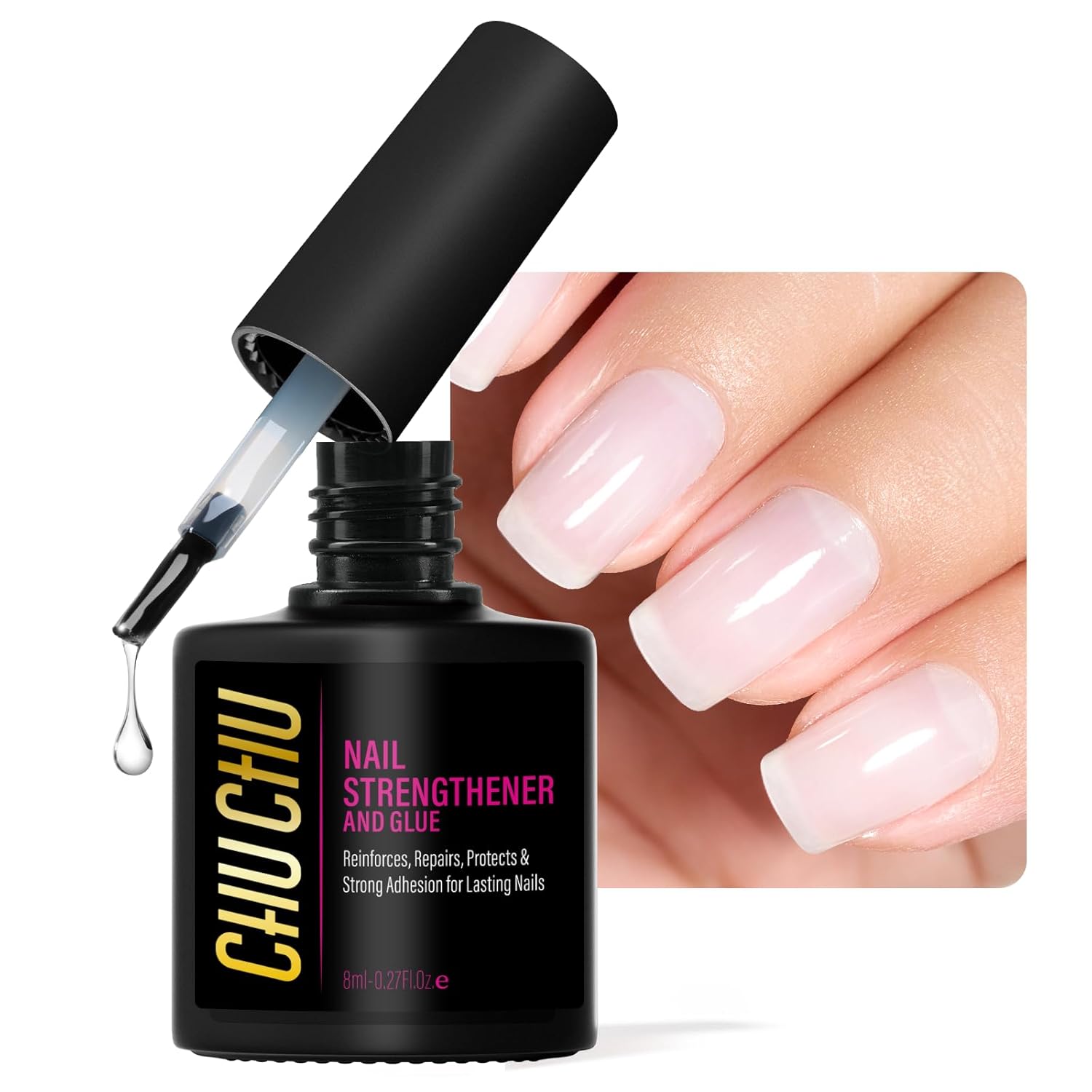 Nail Strengthener Base Coat Clear: Extra Strong Long Lasting for Damaged Peeling Thin Nails - Nail Adhesive Gel Glue for Women Home Manicure Beginners Salon Need UV Cured