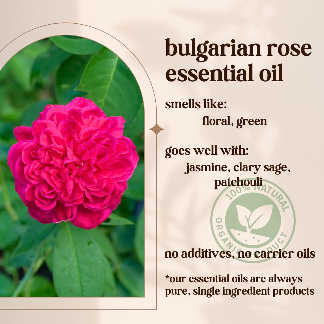 Avivni Bulgarian Rose Otto Essential Oil - 100% Pure & Natural, Organic, Undiluted for Aromatherapy, Hair, Diffuser (0.33oz - 10ml)
