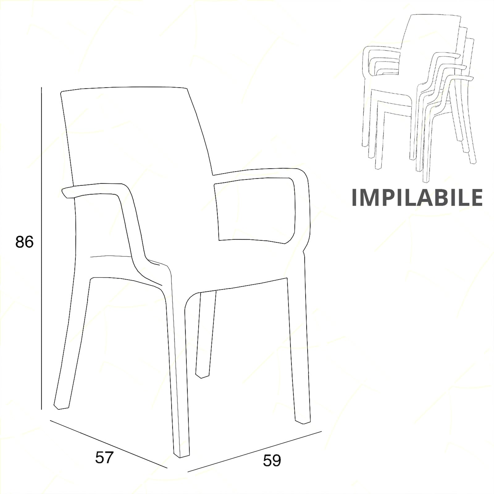Sicignano Poltrona con Braccioli, Sedia con Braccioli, Poltrona Indiana, Antracite, Impilabile, Sedia Plastica, Interno Esterno Giardino, 59x57x86 cm, 1 Pezzo, BC904