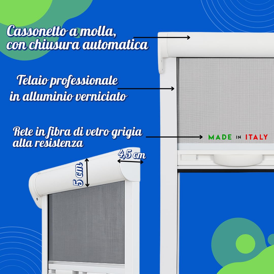 Zanzariera Avvolgibile Finestra Professionale a Rullo – Montaggio Facile su Finestra, Anti-Insetti, 80x140 – Struttura in Alluminio – Lemag srl