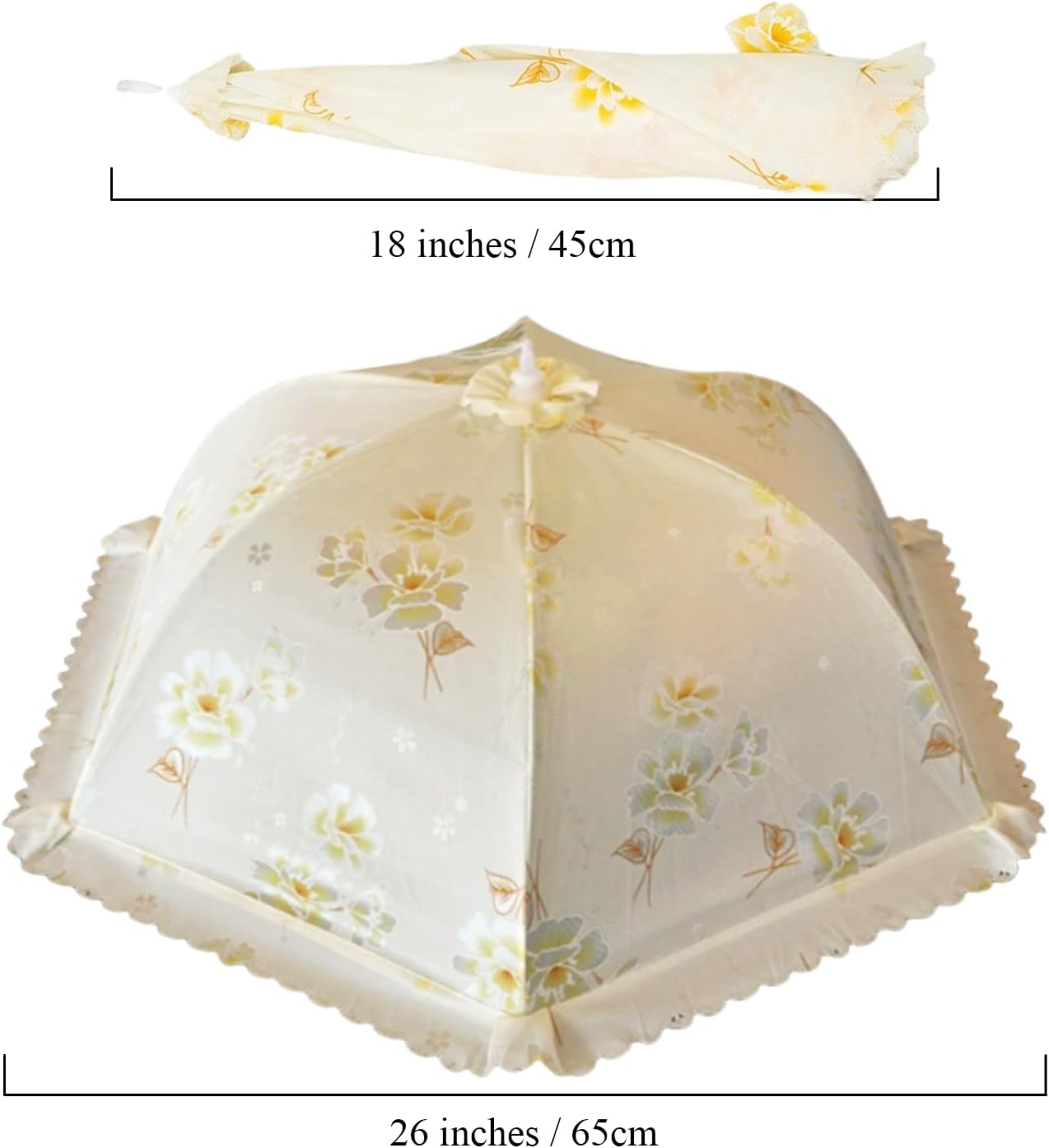 Food Nets for Outdoors, Large Mesh Screen Protectors for Outside Picnic and Camping, Foldable Tents for Party Platter to Keep Flies Out (Beige-Floral Pattern)