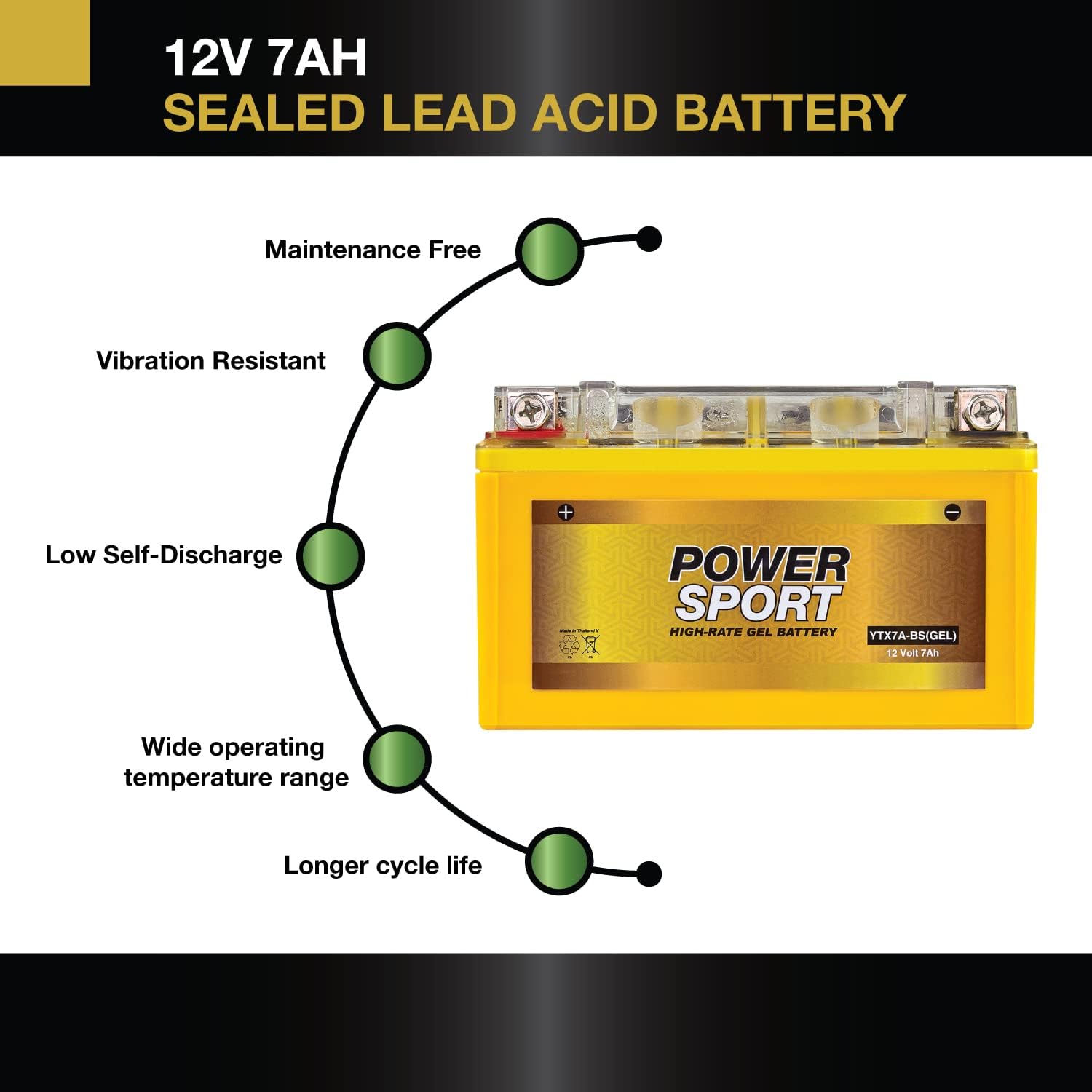 Expert Power YTX7A-BS GEL Battery - 12V 7Ah Motorcycle Battery for ATV, 4 Wheeler, 150CC Scooter, Quad, Moped, Dirt Bike, UTV, Powersports Batteries with Nut and Bolt Terminals