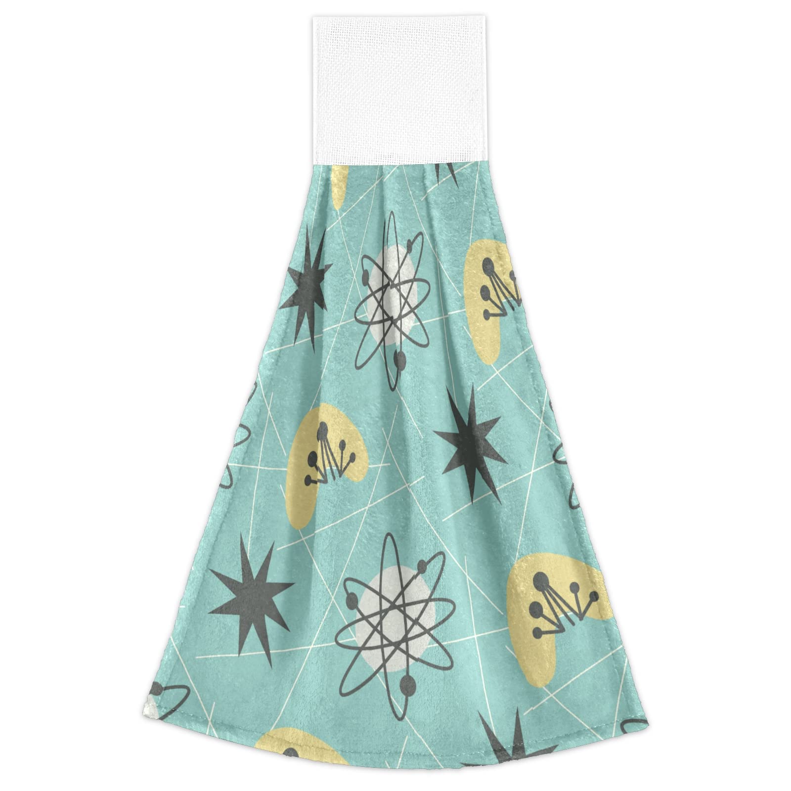 Boccsty Mid-Century Modern Pattern Hanging Kitchen Towels 2 Pieces 1950s Retro Style Atomic Hand Bath Yowels Dish Towels Tie Towel Tea Towels for Bathroom Farmhous Housewarming Home