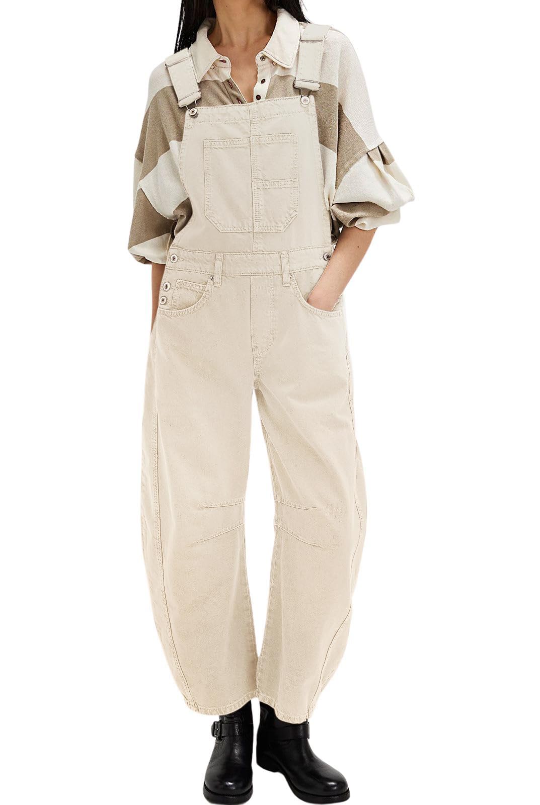 loveimgs Tuta da donna Y2k Baggy Barrel Jeans Tuta a gamba larga Denim Pantaloni Salopette Tuta Boyfriend Patchwork Jeans