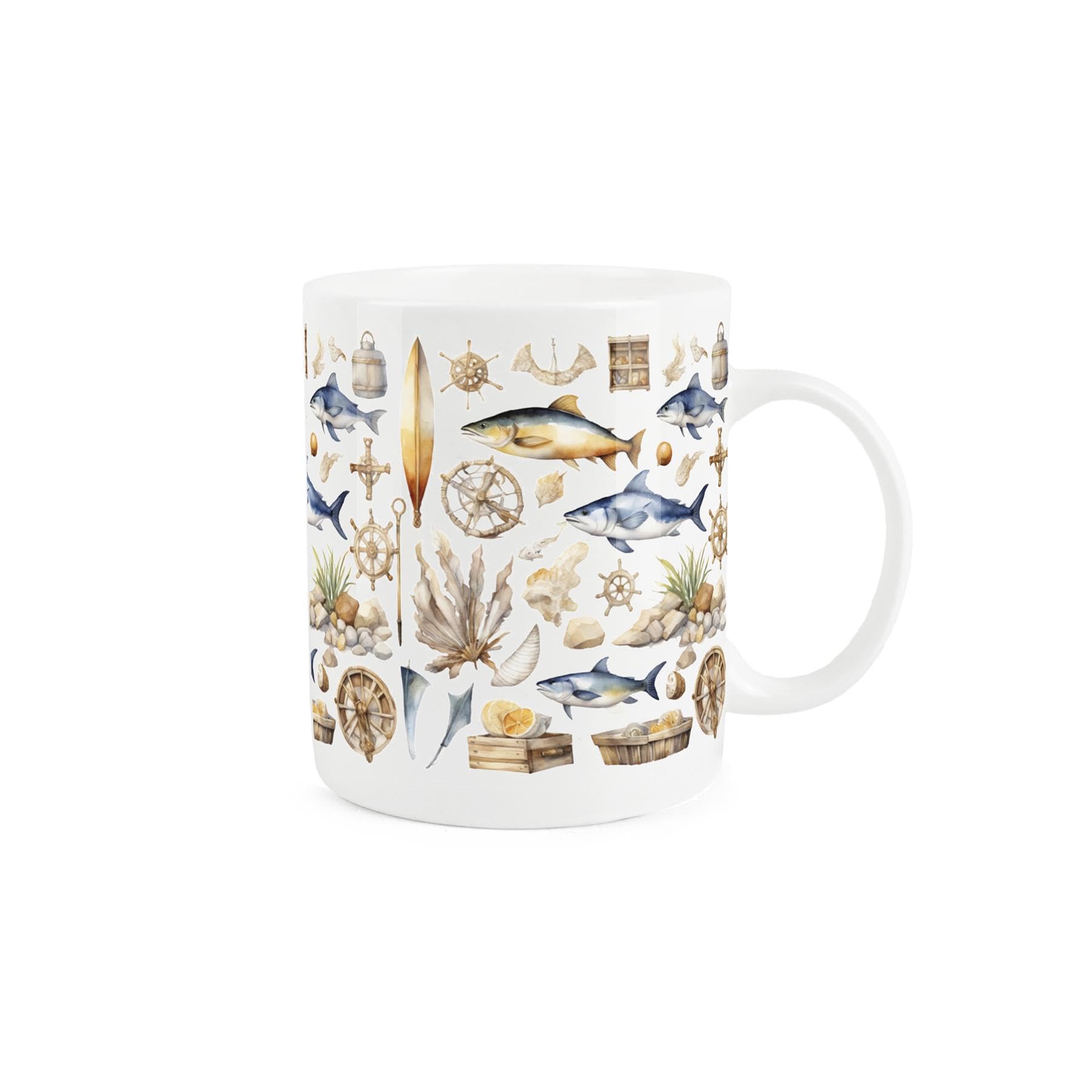 Purely Home Seaside Maritime Aquatic Mug - Sailing Fishing Diving Gift Present - Tea Coffee White Bone China Mug