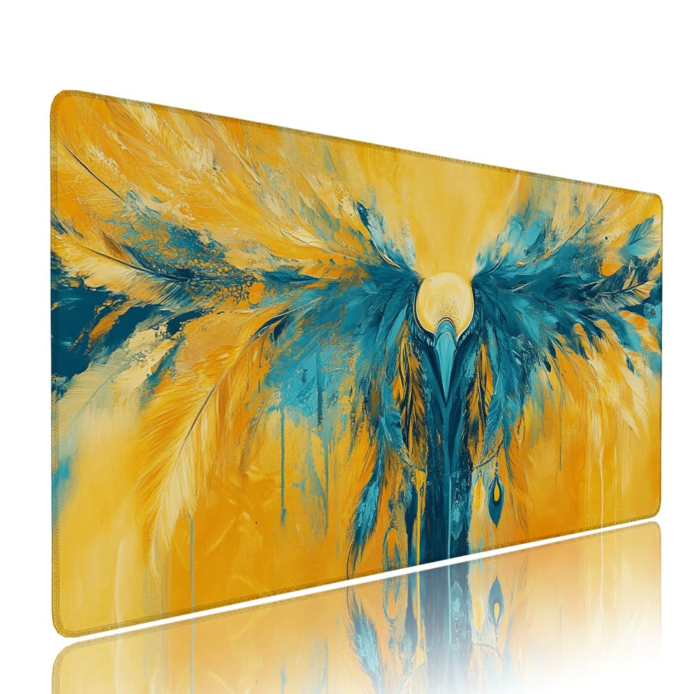 Alfombrilla de Mouse para Juegos, Giallo, XXL, Antideslizante, Impermeable, Diseño de Piuma, Extendido, Grande, 1200x600x3mm, para PC, Laptop, Ufficio, Famiglia d-641