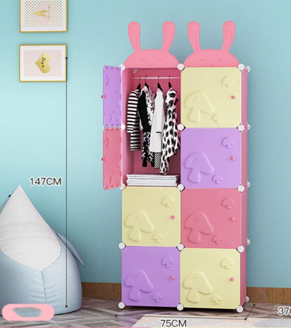 Garde-robe pour enfants lapin à 8 portes en tissu et tube d'acier gras