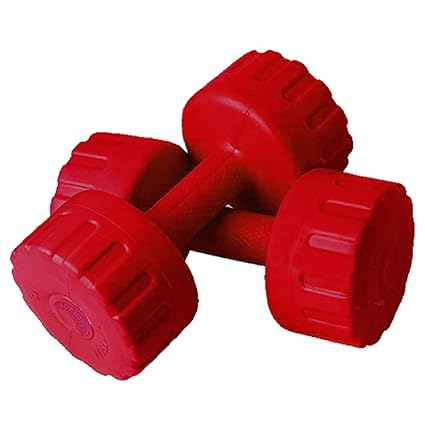 Aurion PVC Dumbbells M3 Weights Fitness Home Gym Exercise Barbell (Pack of 2) Light Heavy for Women & Mens Dumbbell (3 KG X 2, Red)