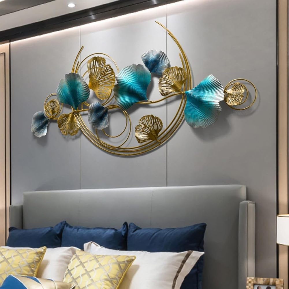 Home Decor Metalowa sztuka ścienna Liście, Nowoczesne duże rzeźby ścienne Złoty kwiat Kwitnący Ręcznie robione 3D Wiszące na ścianie Dekoracje do salonu Sypialnia Luksusowe prezenty