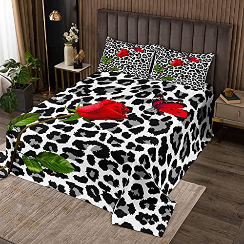Leopard Tagesdecke 170x210cm,Schwarz-Weiß-Afrika-Tierhaut Steppdecke für Jungen Mädchen Bett,Romantische rote Rose mit Blumen Kinderzimmer Tagesdecke Bettüberwurf Ultra weich 2St Leopard Tagesdecke 170x210cm,Schwarz-Weiß-Afrika-Tierhaut Steppdecke für Jungen Mädchen Bett,Romantische rote Rose mit Blumen Kinderzimmer Tagesdecke Bettüberwurf Ultra weich 2St