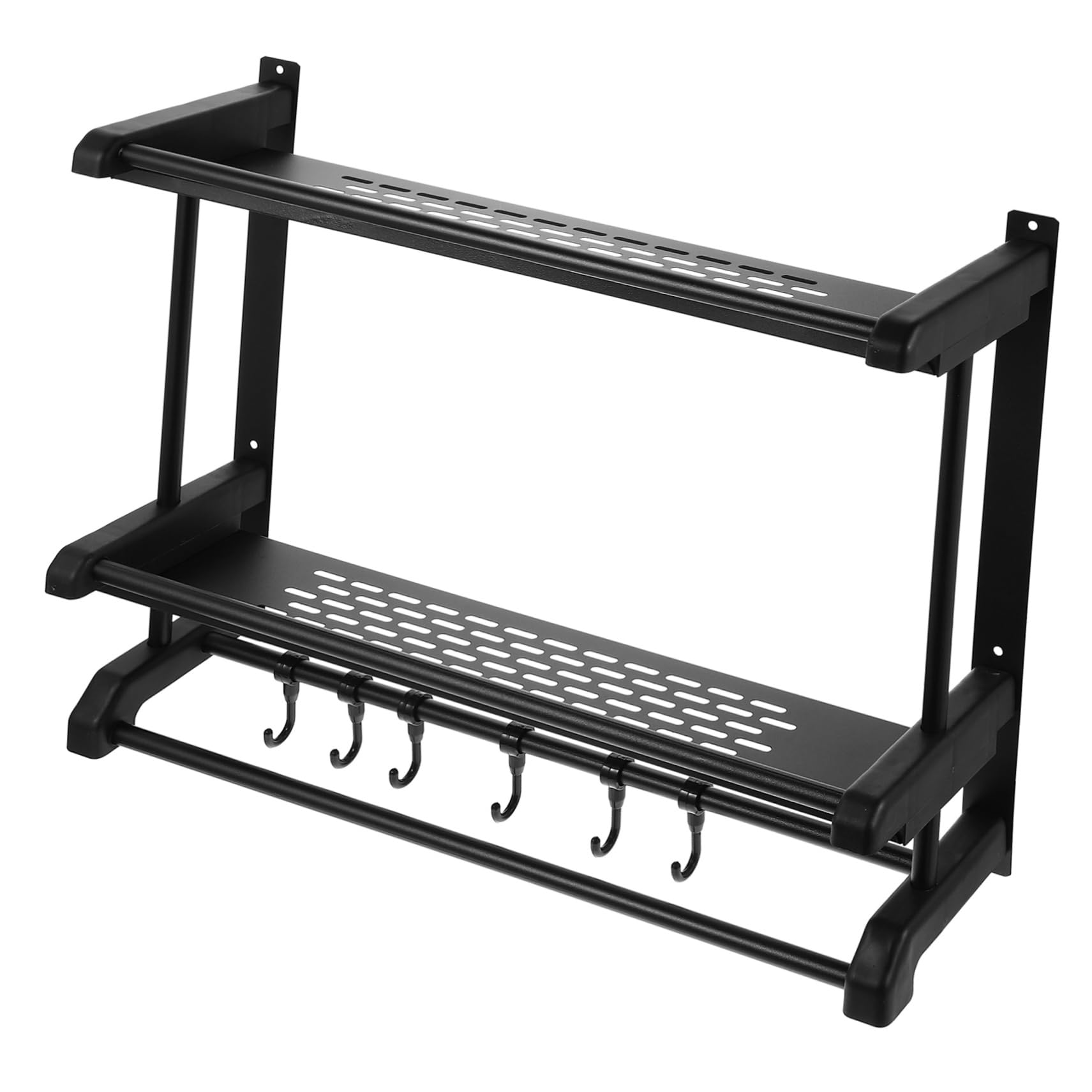 Porte-serviettes double couche noir VOSAREA stable et robuste rangement mural facile