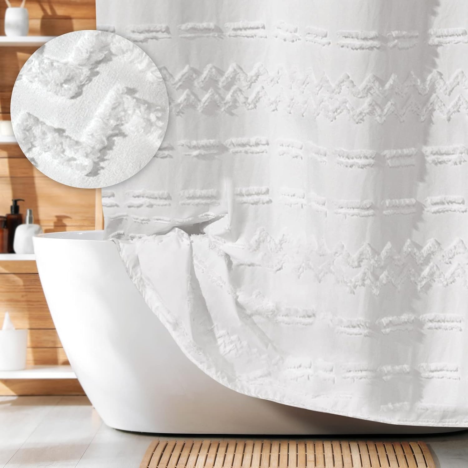 96 Inch Extra Long Boho Shower Curtain White Farmhouse