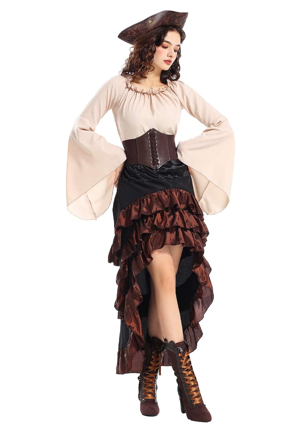 Walwoak Pirate Costume Dress Women Western Style Skirt Adult Victorian Renaissance Dress Steampunk Costume Set - Image 3