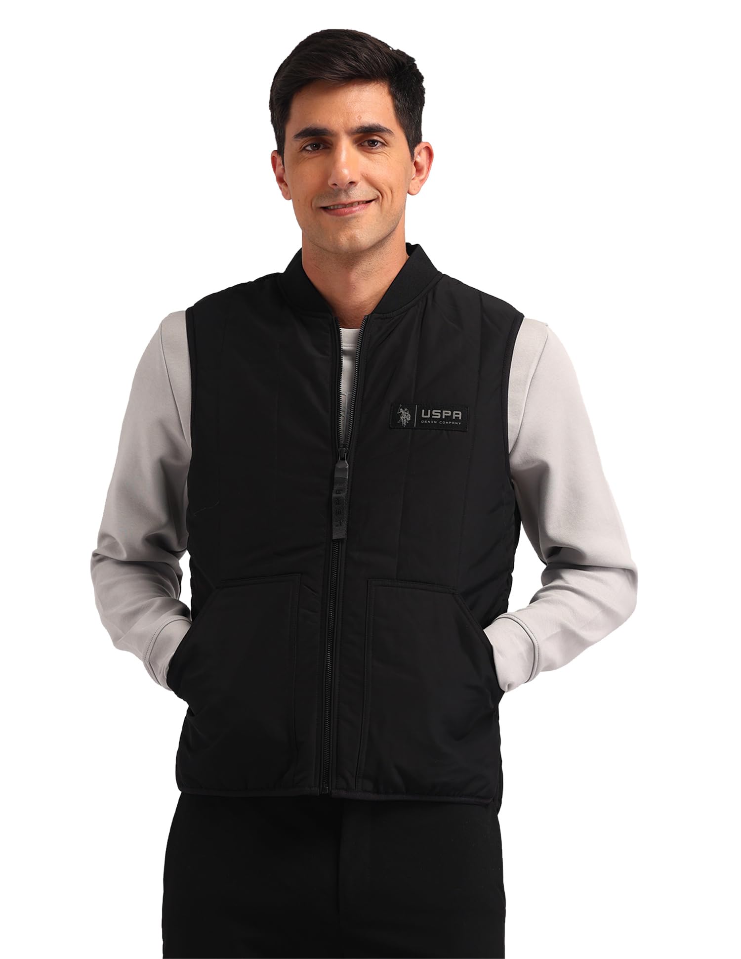 u.s. polo assn. denim co. Men's Black Solid Collar Neck Sleeveless Casual Polyester Regular Fit Jacket-picture-12
