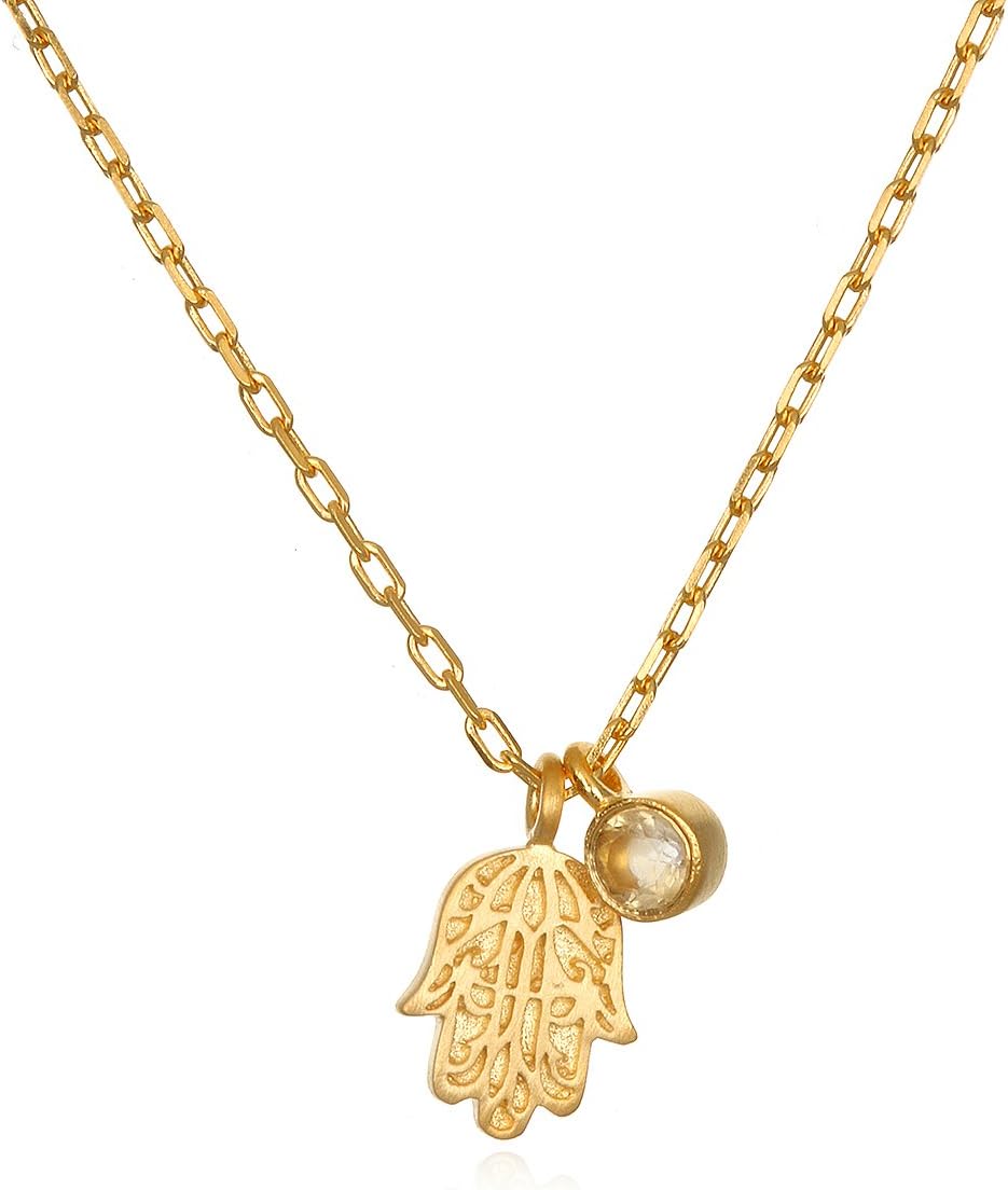 Satya Jewelry Citrine Gold Hamsa Pendant Necklace 18-Inch, Yellow, One Size