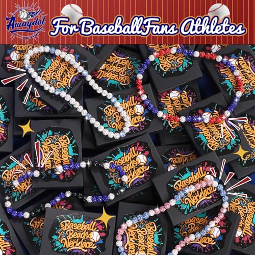 Baseball Beaded Necklace for Men,Baseball Necklace Gifts,Diamond Rhinestone Discoball bead necklace,Chain Necklace Gifts for Baseball Player Team Lovers