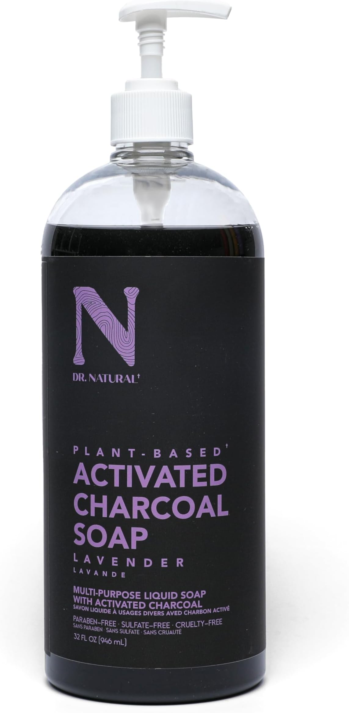 Activated Charcoal Liquid Soap - Anti Acne and Blemishes - Deep Cleansing Body Wash - Gentle Body Soap for Clear Skin - Lavender - 946 ml