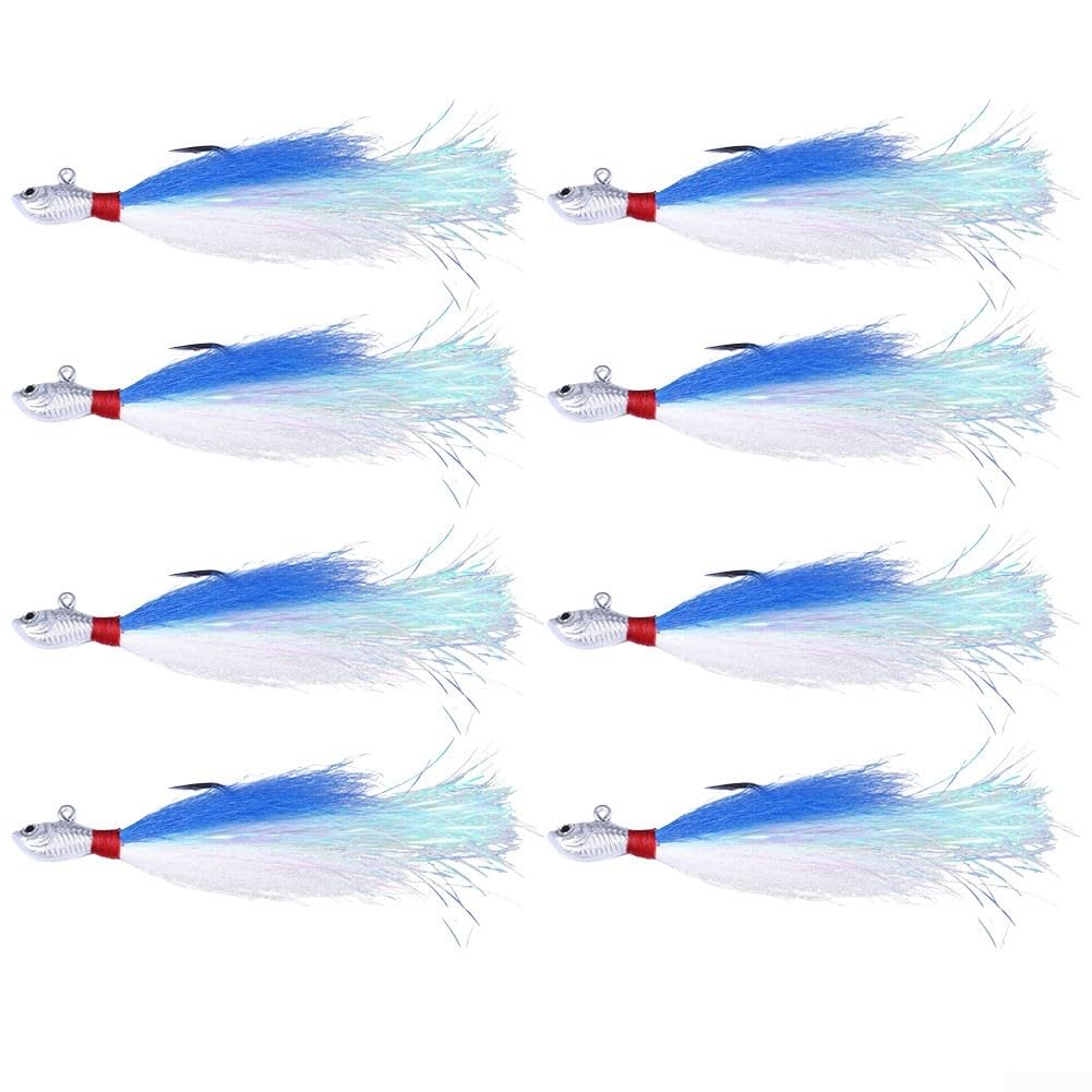 Lot de 8 leurres de pêche avec têtes plombées en poils de cerf, hameçons en acier à haute teneur en carbone, 7 g-85 g, appât anti-fond pour eau douce, eau salée, bar, truite, kit de leurres