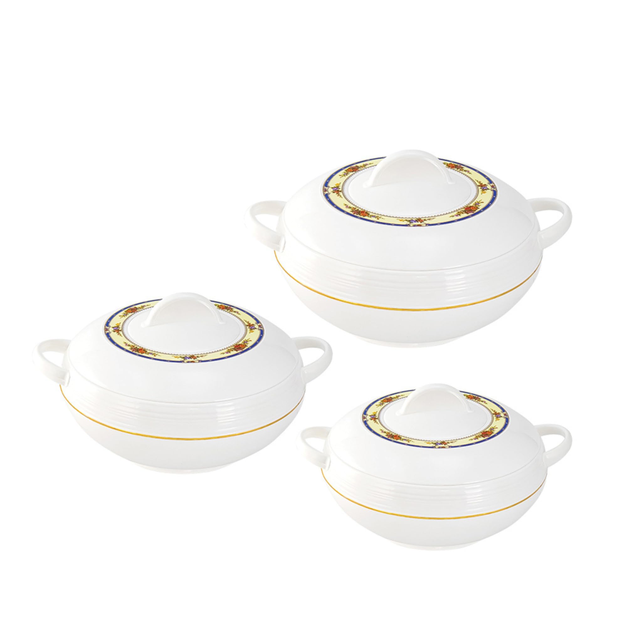 3pc Ambiente Casserole Set Insulated Food Warmer Round Thermal Hotpot 3 Sizes [White]