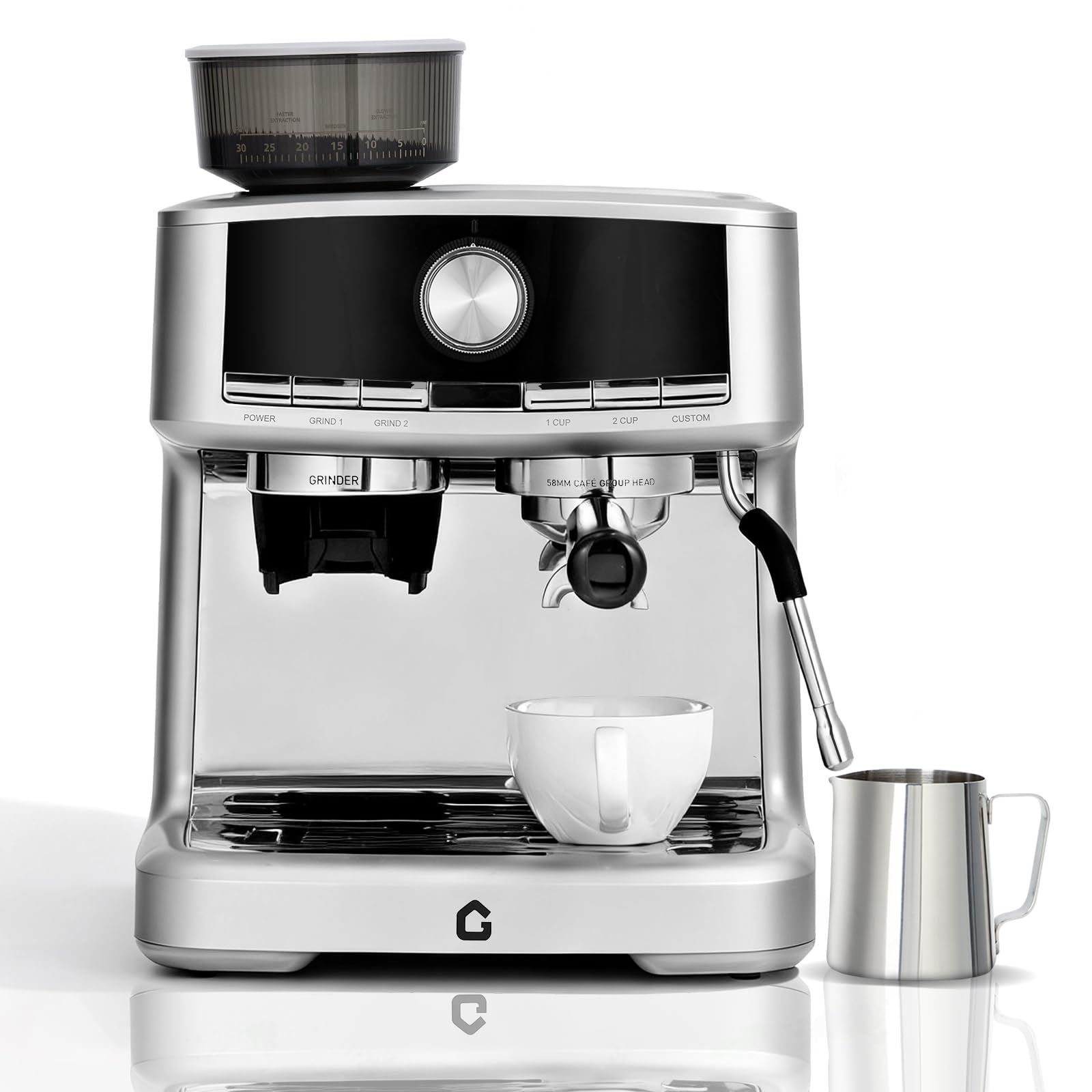 Stainless Steel Espresso Machine w Built-in Grinder 20 Bar 2 8l Removable Tank Milk Frother Steam Wand for