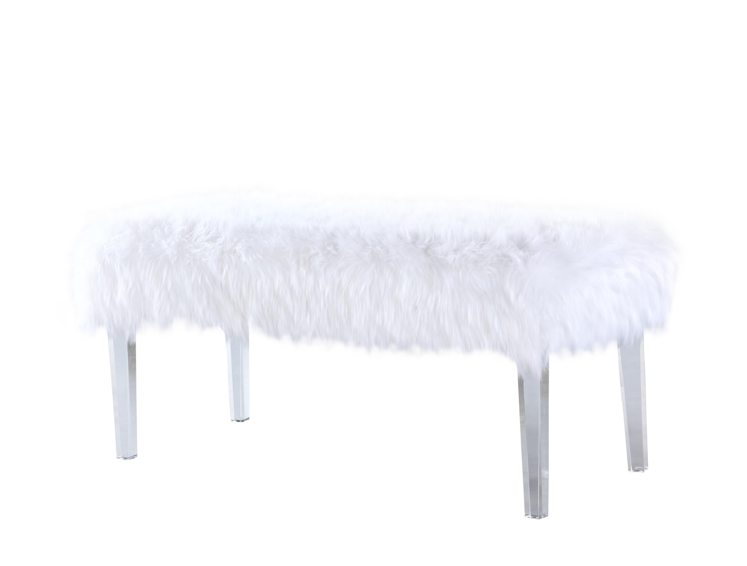 Iconic Home Trento Modern Contemporary Faux Fur Acrylic Leg Bench, White