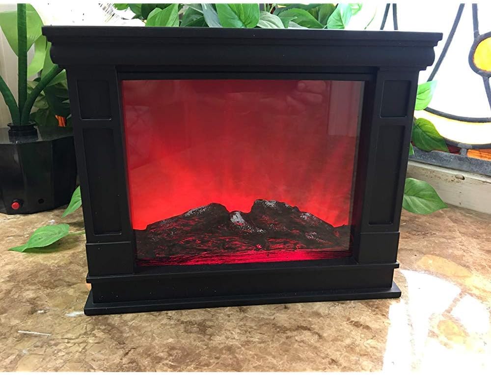 Prixo Artificial 3D Fireplace with Realistic Log Wood Burning Flame Simulation Effect (AA Battery/USB Operated Portable Tabletop Fire Flame Light for Decoration)