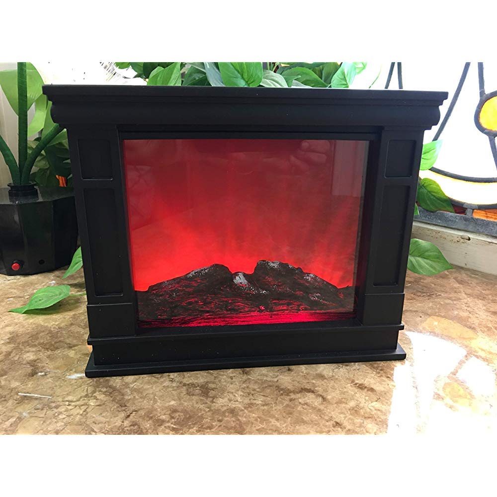 Prixo Artificial 3D Fireplace with Realistic Log Wood Burning Flame Simulation Effect (AA Battery/USB Operated Portable Tabletop Fire Flame Light for Decoration)