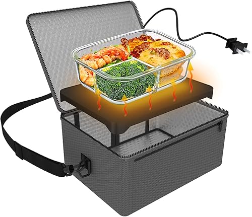 Miniatura 13 de Horno portátil, 12 V, 24 V, 110 V-240 V, calentador de alimentos para automóvil, portátil, mini horno personal, lonchera eléctrica con calefacción