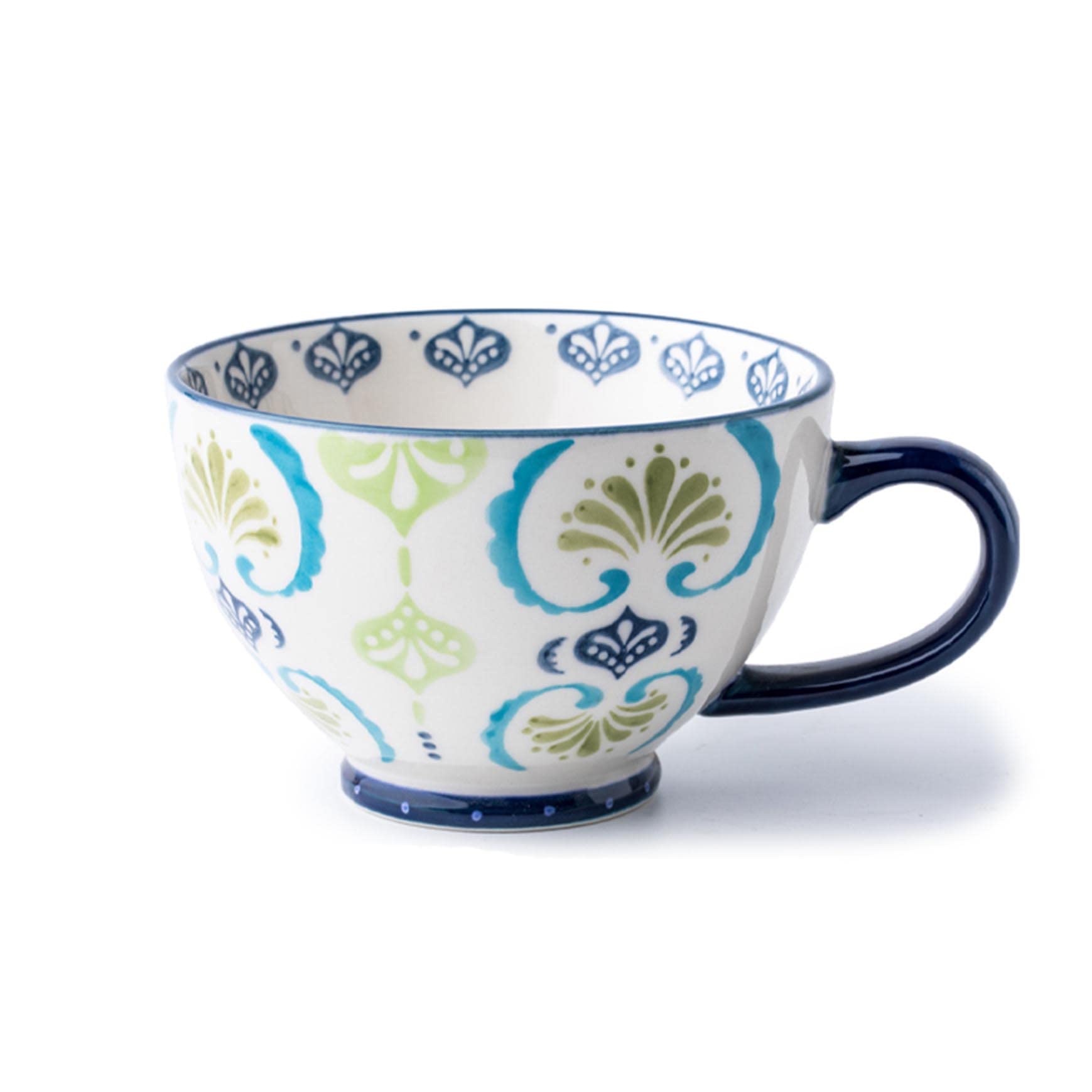 ZALTAS Duże ceramiczne filiżanki do kawy, płatki owsiane, filiżanki śniadaniowe, malowane, restauracyjne, idealne do kawy, latte, cappuccino, herbaty, kakao, musli, gorącej czekolady, niebieskie-3