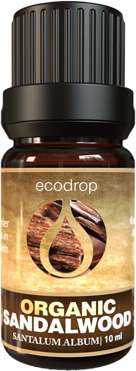 Ecodrop Pure Sandalwood Essential Oil - 10 ml | Organic, Natural Indian Santalum Album Oil | Diffuser, Massage, Aromatherapy, Bath, Soap & Candle Making | Reduce Stress for Better Sleep