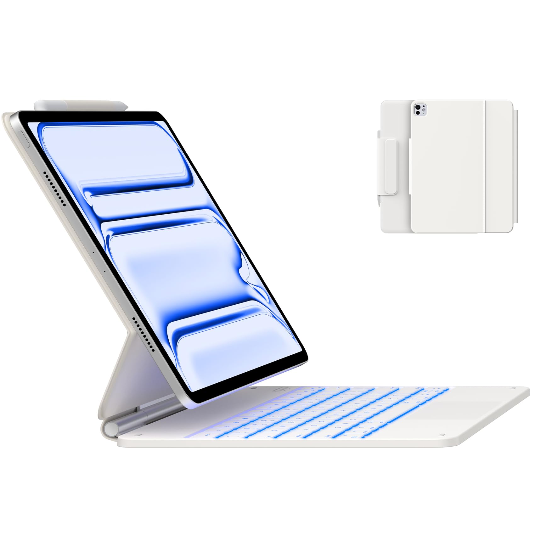 Edge Keyboard for iPad Pro 13 (M5-2025 & M4-2024), 11-Colors Backlit & Precision Multi-Touch Trackpad, Magic Floating Cantilever Magnetic Stand - White'25 (Not fit Pro 12.9/ Air 13)