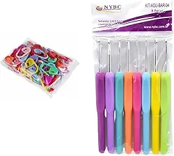 Kit Agulhas de Crochê 8 Tamanhos Cabo Emborrachado + 100 Marcadores de Ponto Cadeado Newz com Estojo | Tricô Amigurumi Artesanato