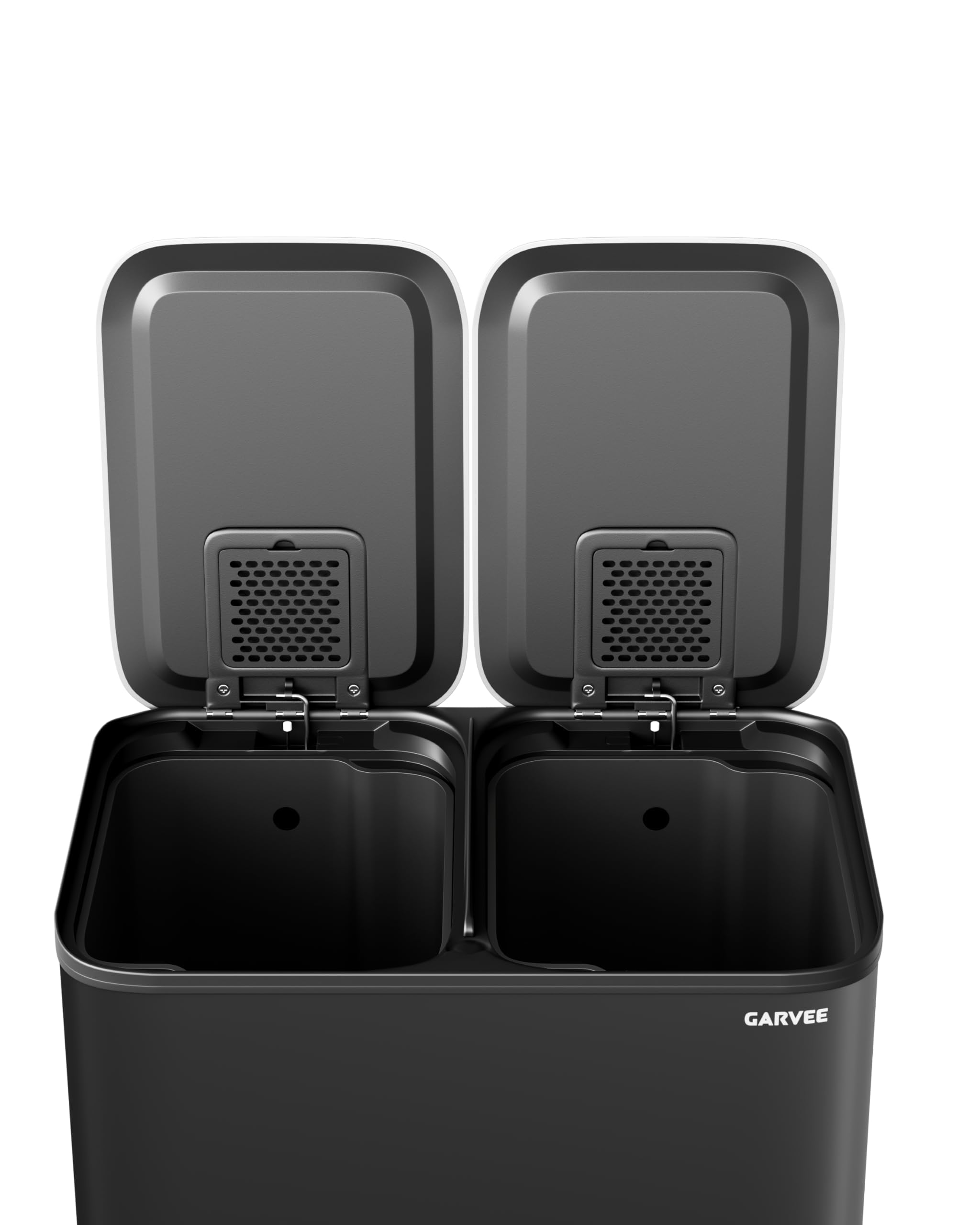 Garvee Cubo de Basura Doble de Acero Inoxidable con Pedal 2x15L – Cierre Suave y Silencioso para Cocinas Pequeñas Reciclaje, Negro