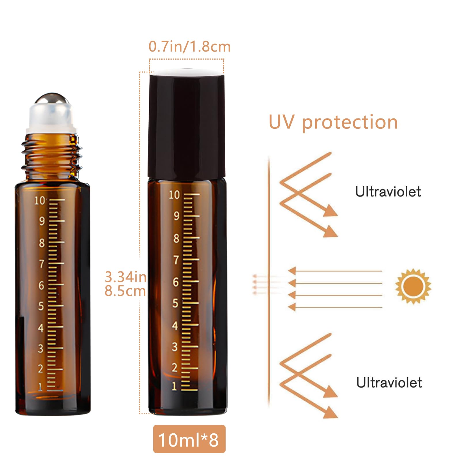 THINTON Roll on - Bottiglia vuota da 10 ml, 8 bottiglie di vetro Roll on per olio essenziale, ricaricabili, per oli, profumi, cosmetici, massaggi