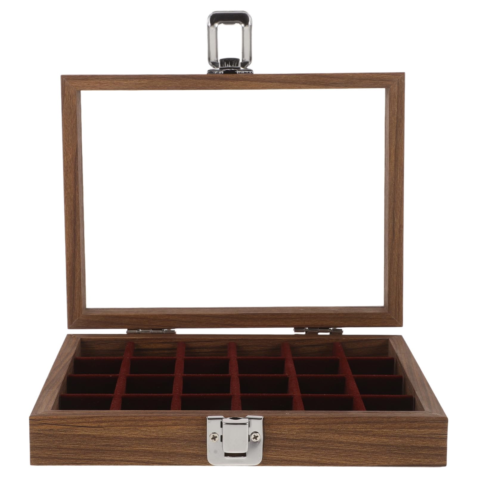 Boîte à bijoux en bois SHINEOFI avec plateau bagues 24 compartiments et couvercle en verre