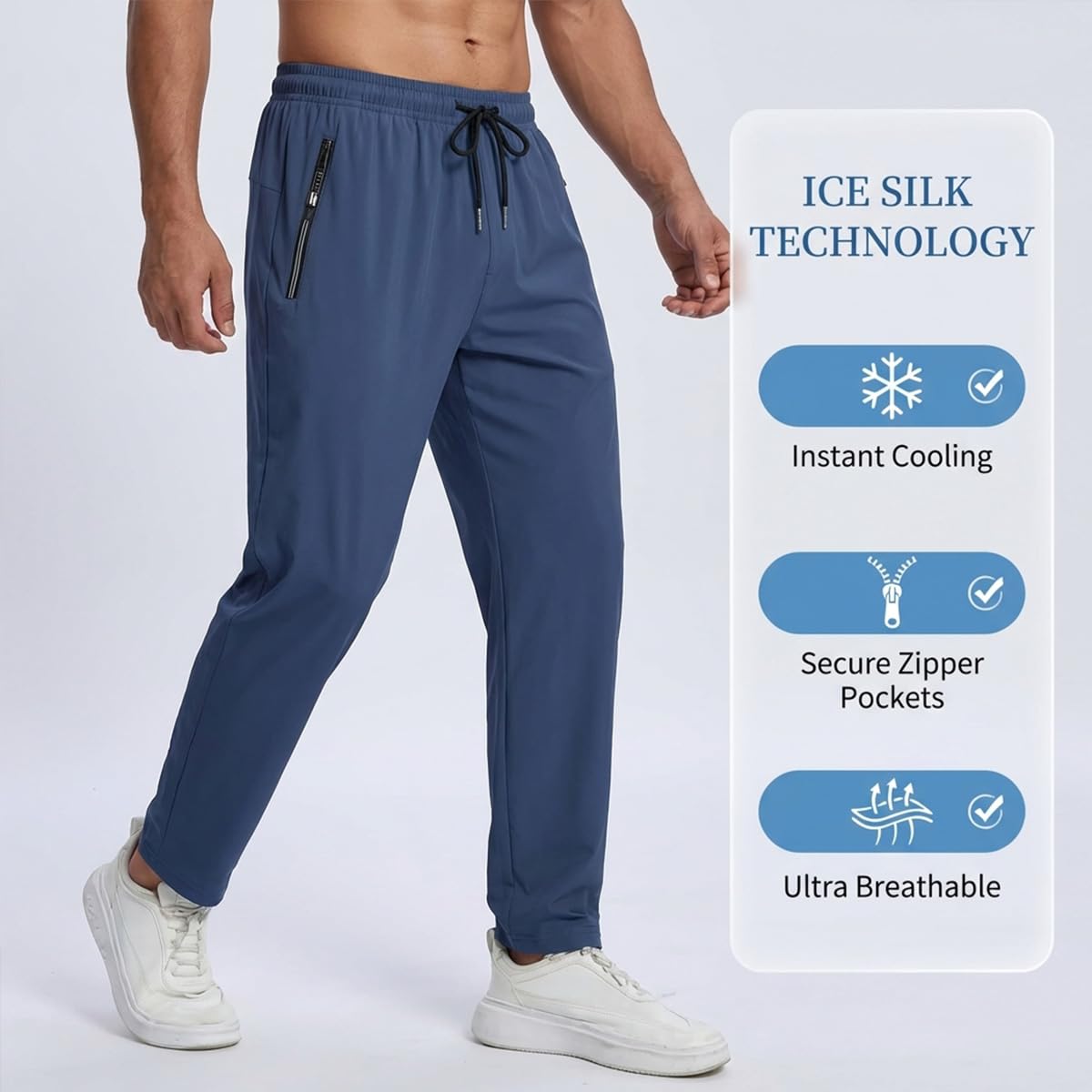 Pantalones deportivos para hombre con bolsillos con cremallera, para entrenamiento, gimnasio, correr — view 2