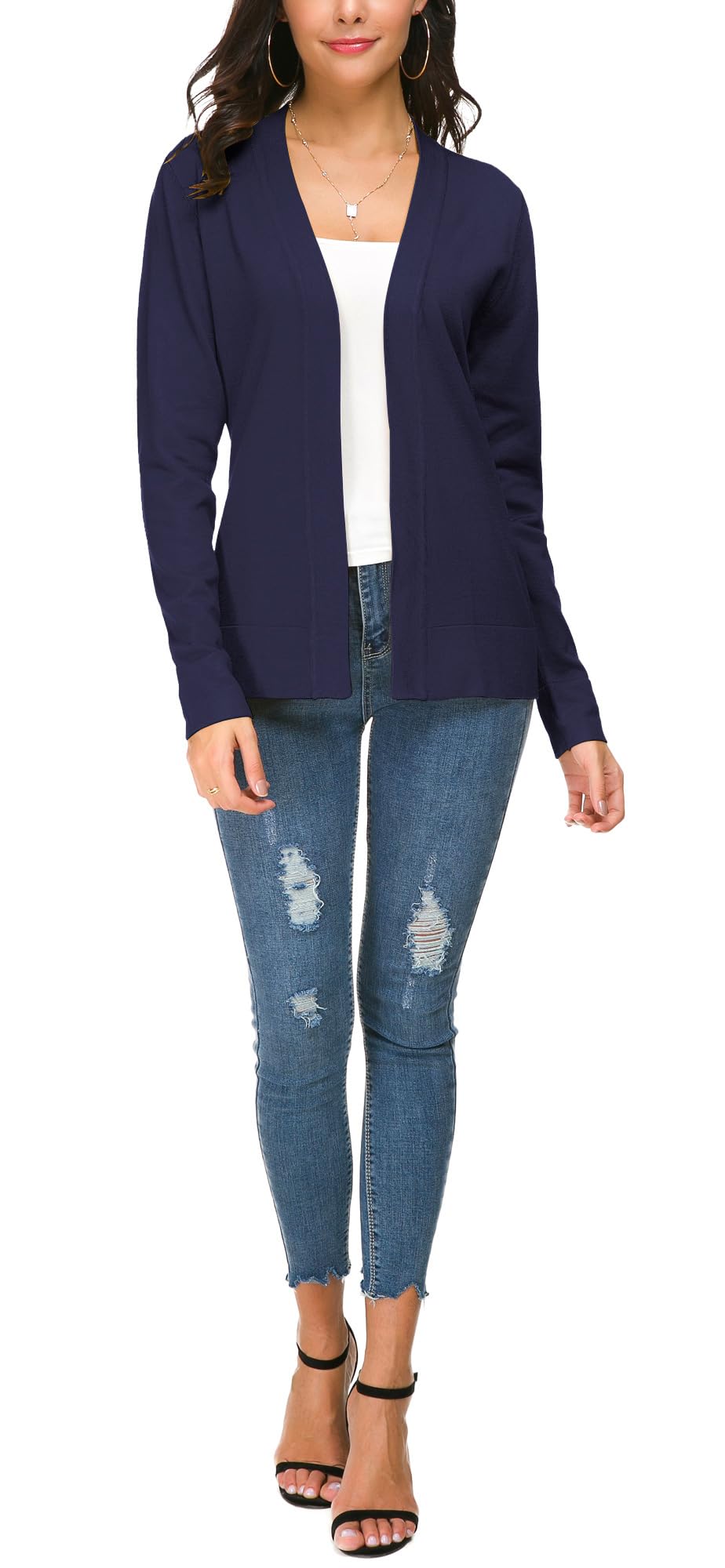 EXCHIC Femmes Manches Léger Manches Longues Devant Ouvert Tricoté Cardigan Gilets